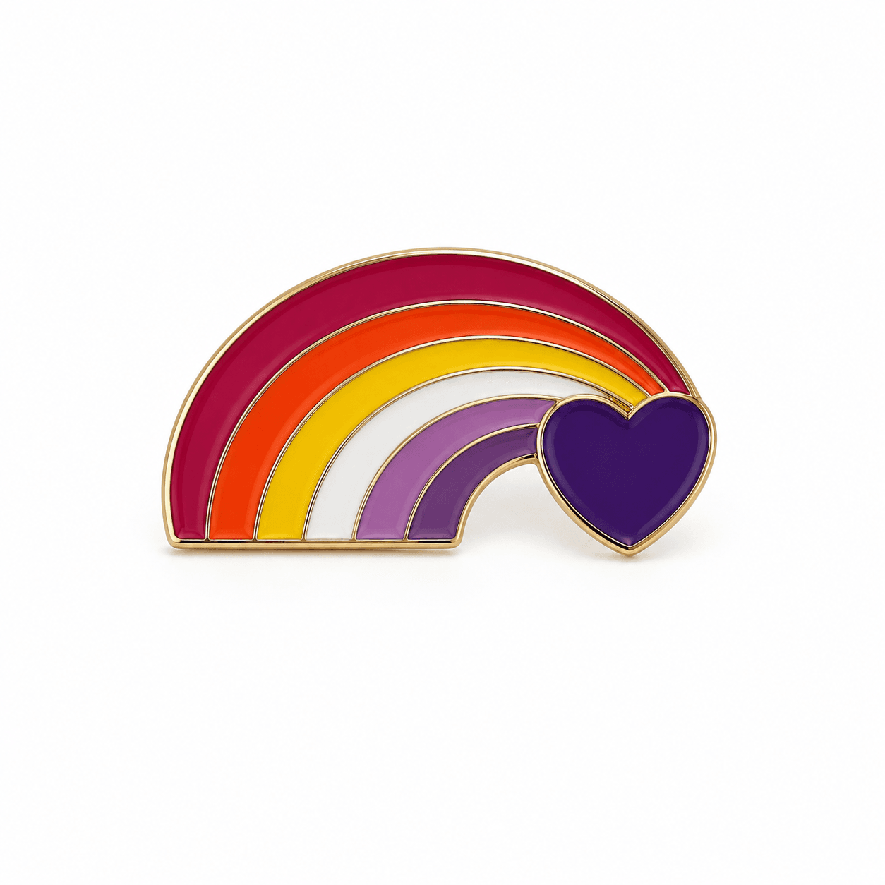 Lesbian Pride regenboog pin 7 kleuren met paars hart