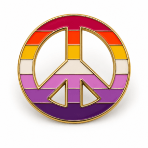 Lesbian Pride Peace pin met 7 kleuren en goudkleurige rand