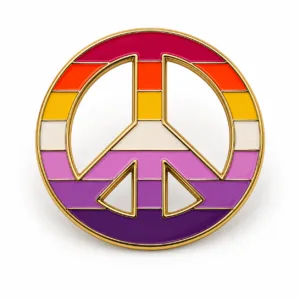 Lesbian Pride Peace pin met 7 kleuren en goudkleurige rand