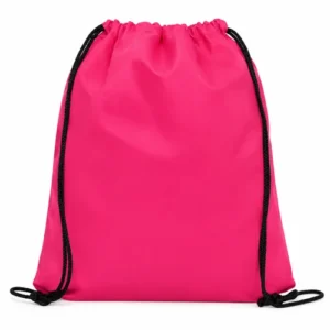 Roze rugzak met zwart trekkoord 36 x 42 cm
