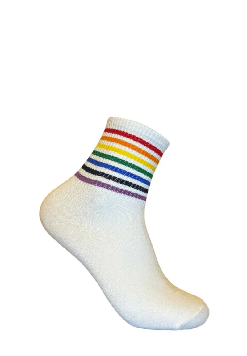 Witte Pride sokken met fijne regenboogstrepen