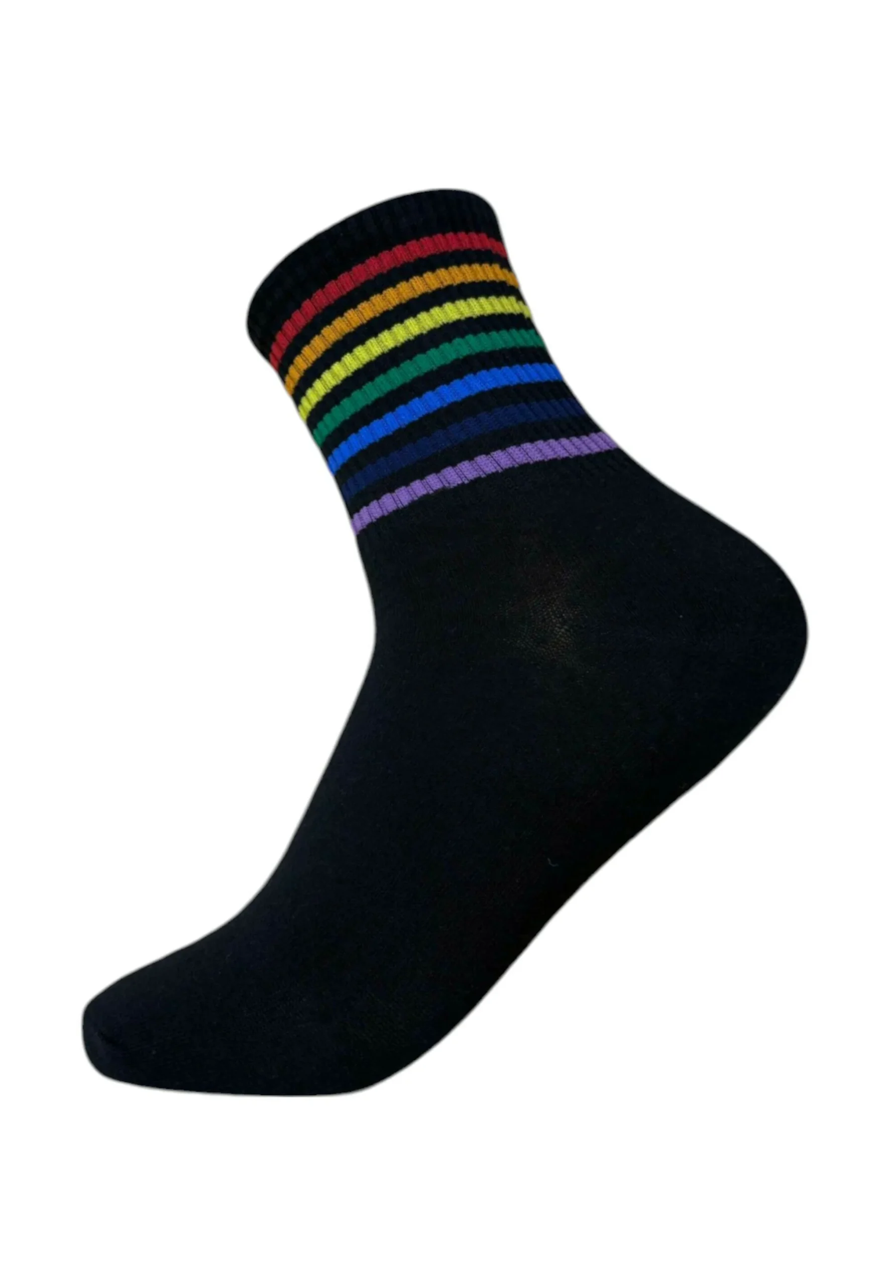 Zwarte Pride sokken met fijne regenboogstrepen
